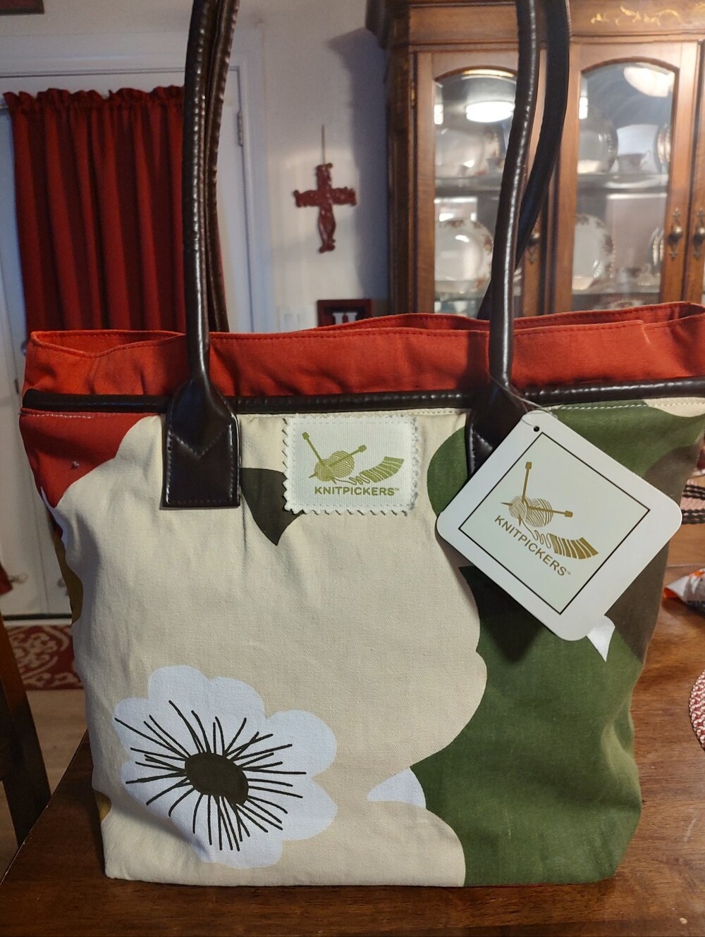 Floral Canvas Tote in Red, Green & Cream